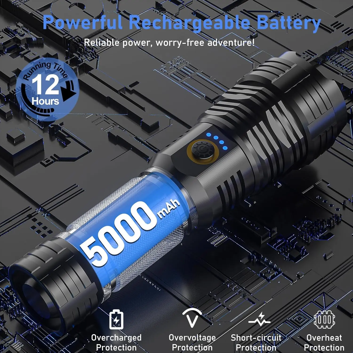 20000 Lumens Super Bright Rechargeable LED Flashlight with 5 Modes, Waterproof for Camping Hiking Emergency