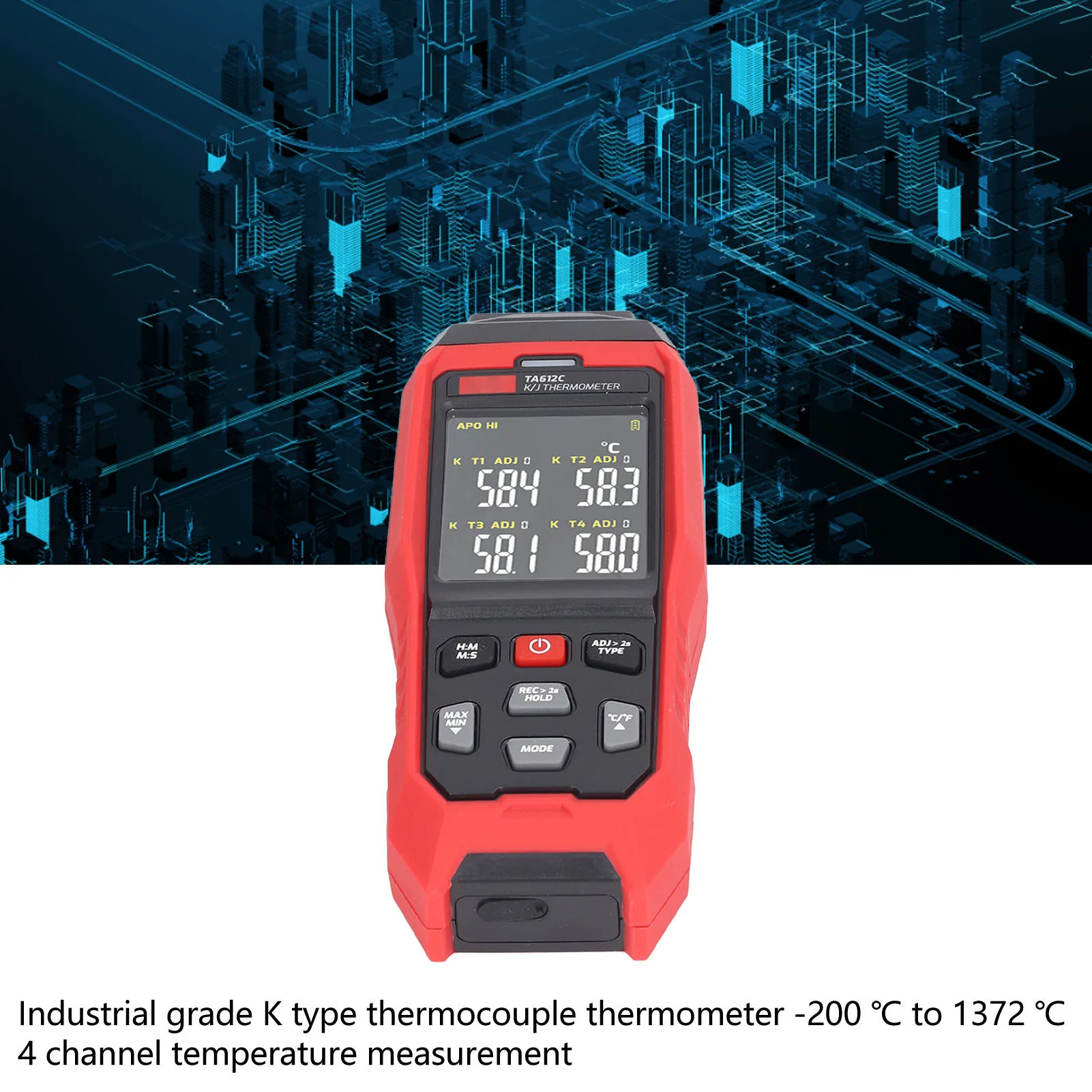 Digital Thermometer Thermometer K Type Thermocouple Thermometer 4 Channel Accurate Measurement Digital Contact Thermometer Red