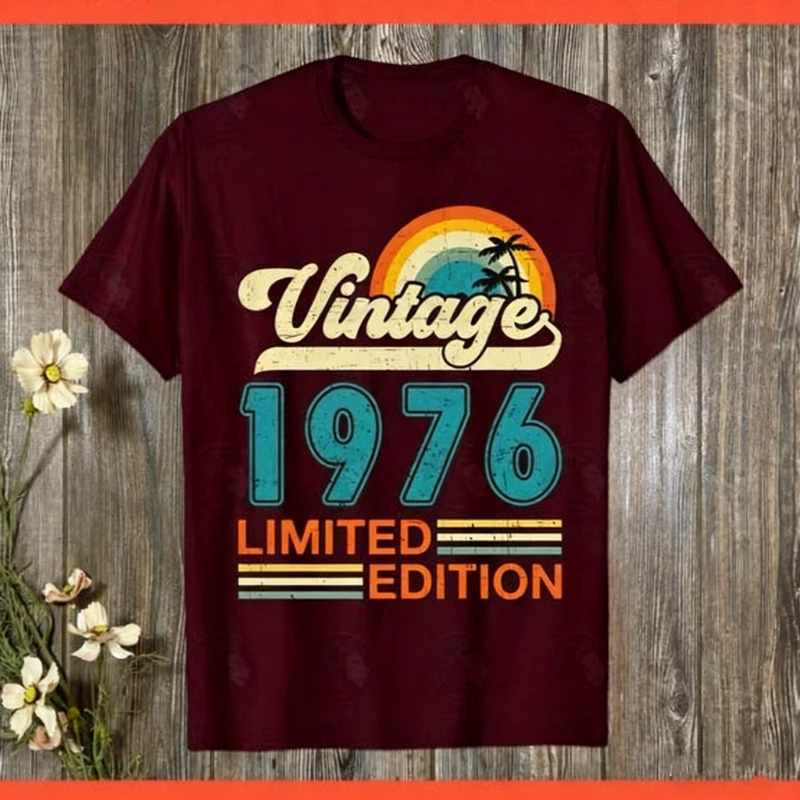 1976 50th Birthday Instant Download Limited Edition All Original Parts Vintage Birthday Printed T-Shirt Top Design Short-sleev