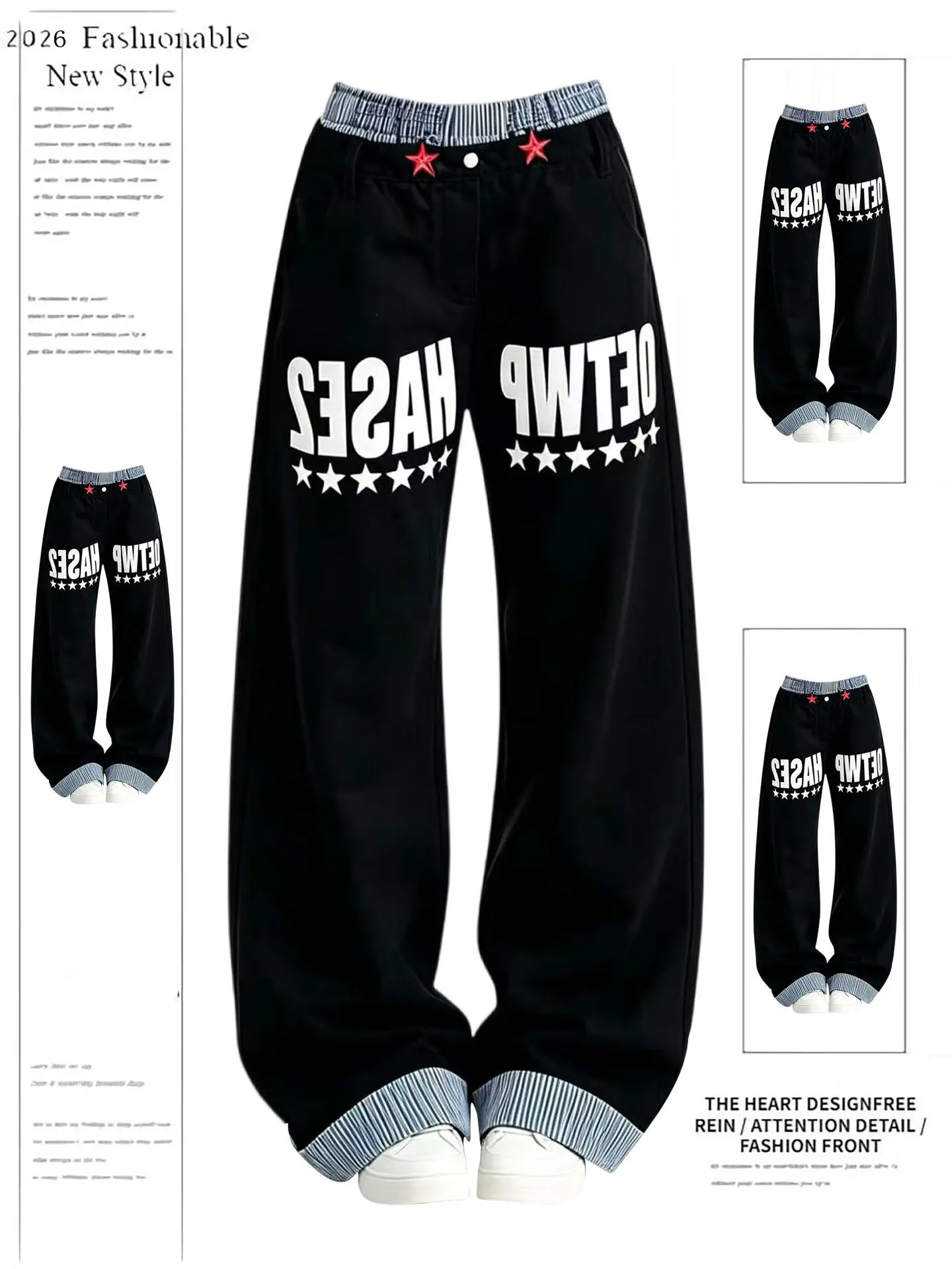 

High Waist Relaxed Fit Denim Jeans Women's Summer 2026 New Style Double Waist Curve Design Sensation Slimming Long Pants