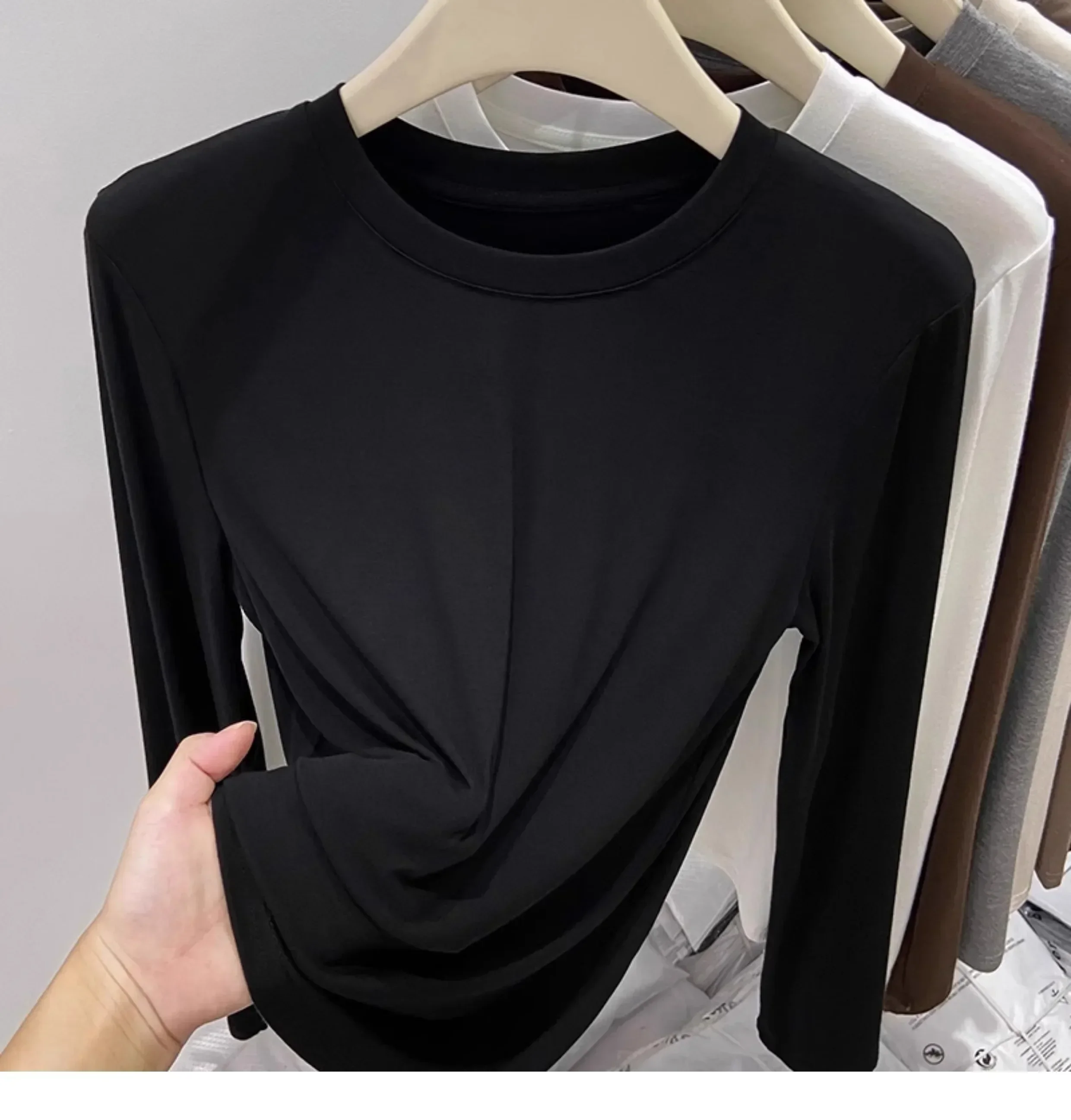AOSSVIAO Koreanischer Stil Weiches O-Ausschnitt Langarm-Damen-T-Shirt 2026 Neues Herbst-Winter Slim-Fit Innen-T-Shirt Lässiges Vielseitiges Basic-Oberteil – Detail 14