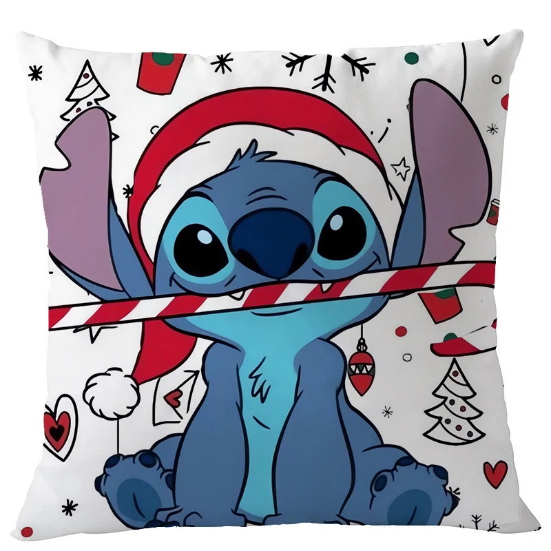 Cute Stitch Christmas Pillow Cases Disney Cartoon Printed Pillow Cover 45X45cm Plush Pillowcase Children Bedroom Decorations