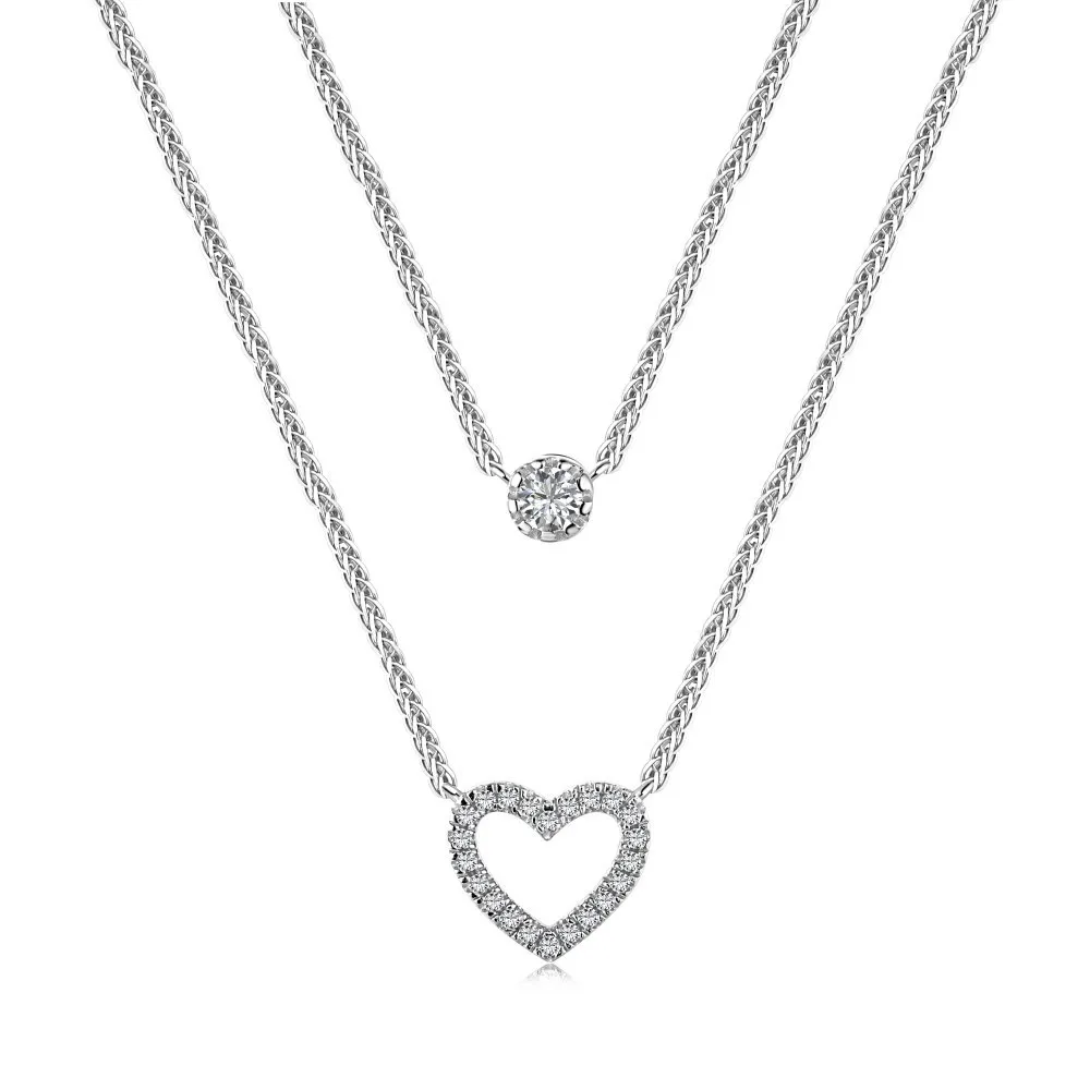 S925 Sterling Silver Love Zircon Necklace with Ins Style Double Layered Strap Necklace Versatile Women's Ornament