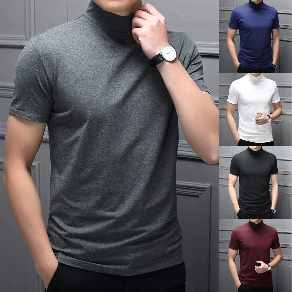 

Men's T-Shirt Short Sleeve Crew Neck Base Layer Shirt Innerwear Short Sleeve Slim Body T-Shirt Solid Color Modale High Collar