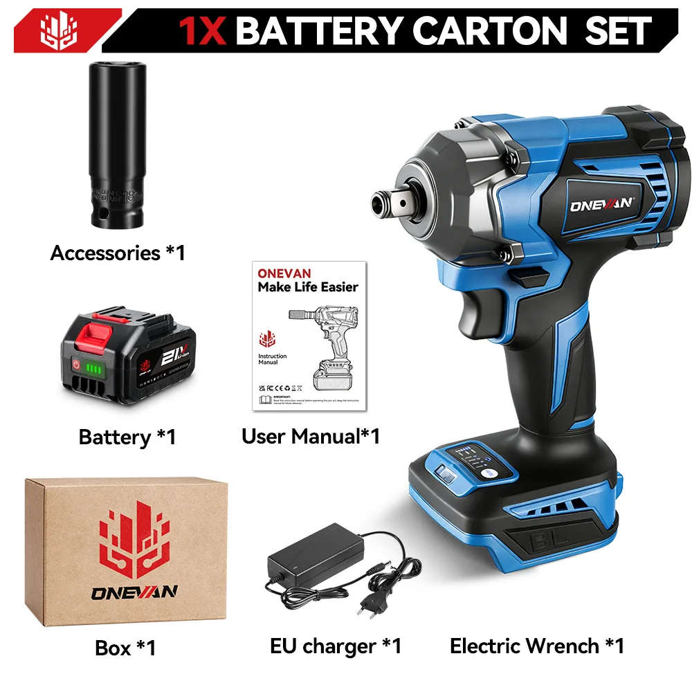 ONEVAN 1200Nm borstelloze elektrische slagmoersleutel draadloze steeksleuteldop oplaadbaar 1/2 inch elektrisch gereedschap voor Makita 18V batterijpin