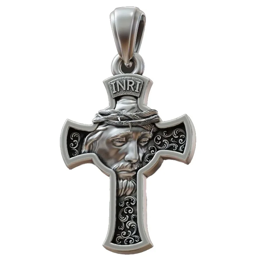 13g Long Big Cross Ukrainian Prayer Cross Pendant Catholic Jesus Face Gold Pendant Customized 925 Solid Sterling Silver