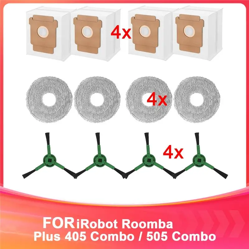 

A24F-For Irobot Roomba Plus 405 Combo / 505 Combo Vacuum Parts Side Brush Mop Cloth Dust Bag Accessories