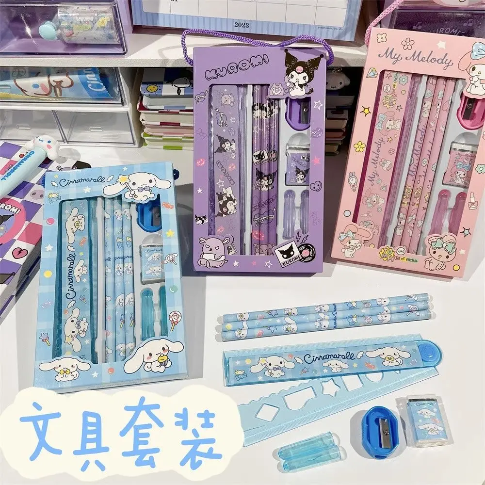 

Sanrio-themed Stationery Set Anime Hello Kitty My Melody Kuromi Cinnamoroll Adorable Pencil Eraser Pencil Sharpener Gift Pack