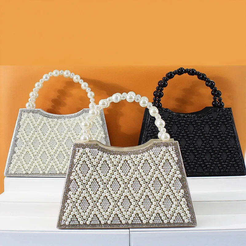2025 Chic Sparkling Beaded Evening Clutch Bag Luxury High-end Diamond Women Pearl Handle Hangbag Wedding Party Shoulder Bag