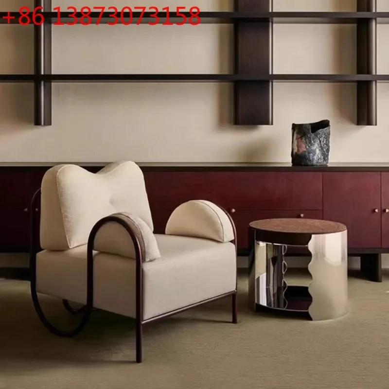 

Modern Jane Luxury Metal Leisure Chair Living Room Fabric Special-shaped Back Chair Designer Single Chair