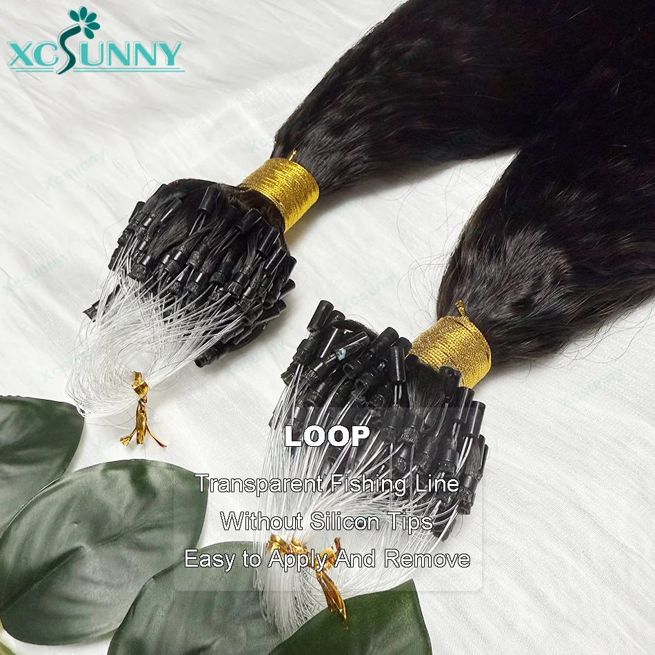 غريب مستقيم وصلات شعر ميكرولينك الشعر البشري للنساء السود Microloop ميكرورينج حلقة وصلات شعر غريب