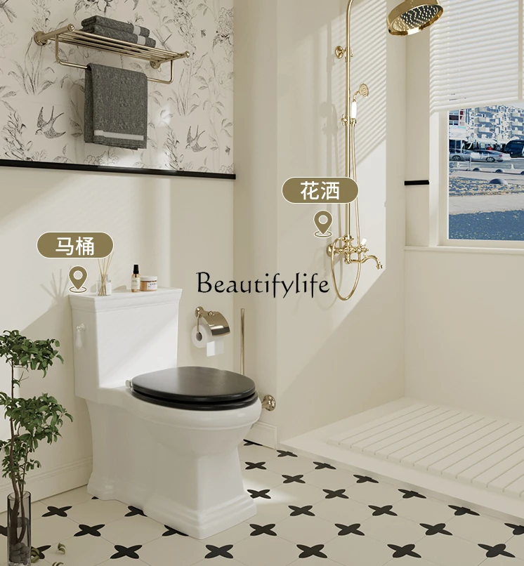 European-Style Retro Toilet French Classical Bathroom Ceramic Solid Wood Cover White Siphon Toilet