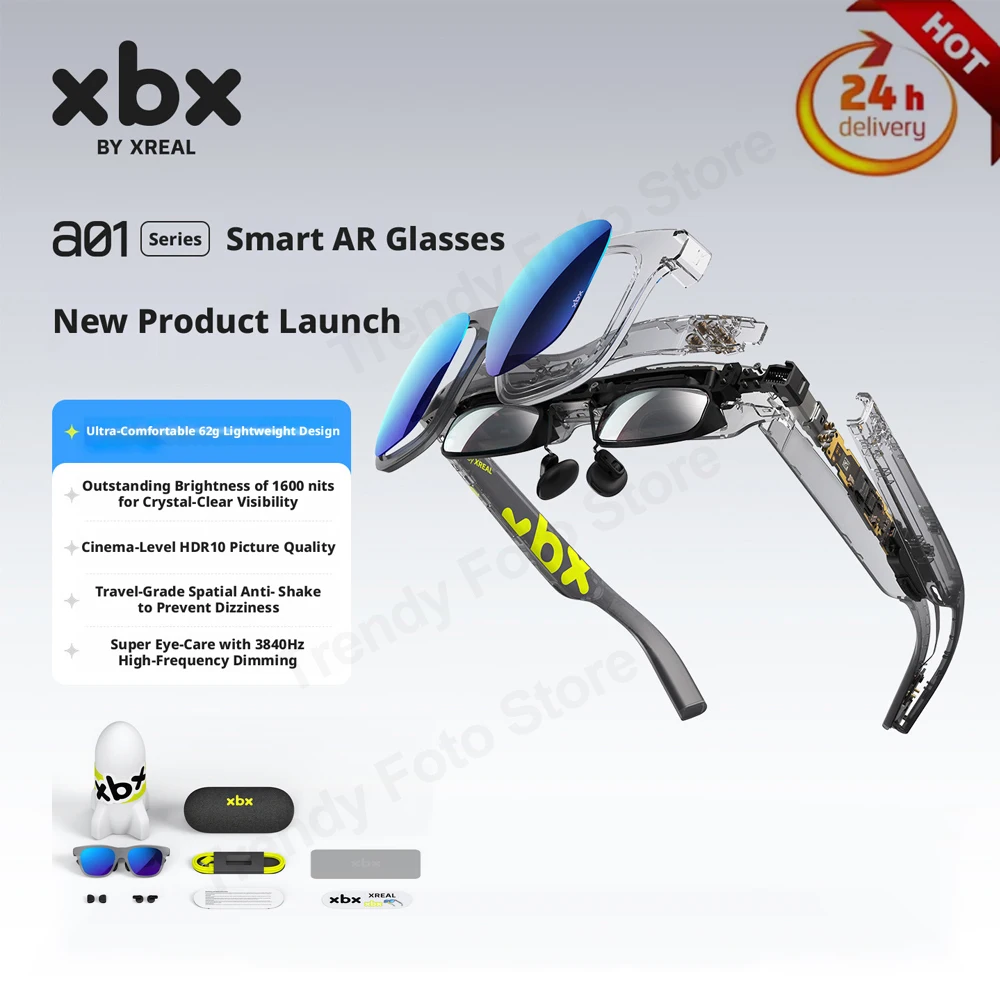 XREAL XBX A01 Smart AR Glasses, Ultra-lightweight 62g, Supports 147' HDR10 1600 Nits Brightness FOV50 for Movies Gaming Phone PC