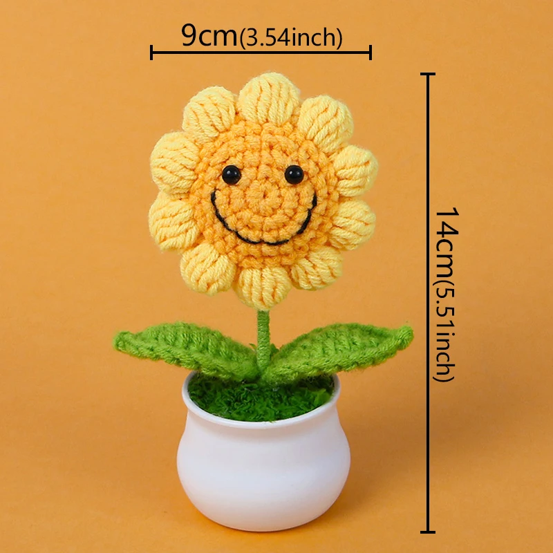 1PCS Kreative Künstliche Blumen Nette Häkeln Sonnenblume Töpfe Gestrickte Blume Handgemachte Geschenk Hause Hochzeit Gast Geschenke Desktop Decor – Detail 5