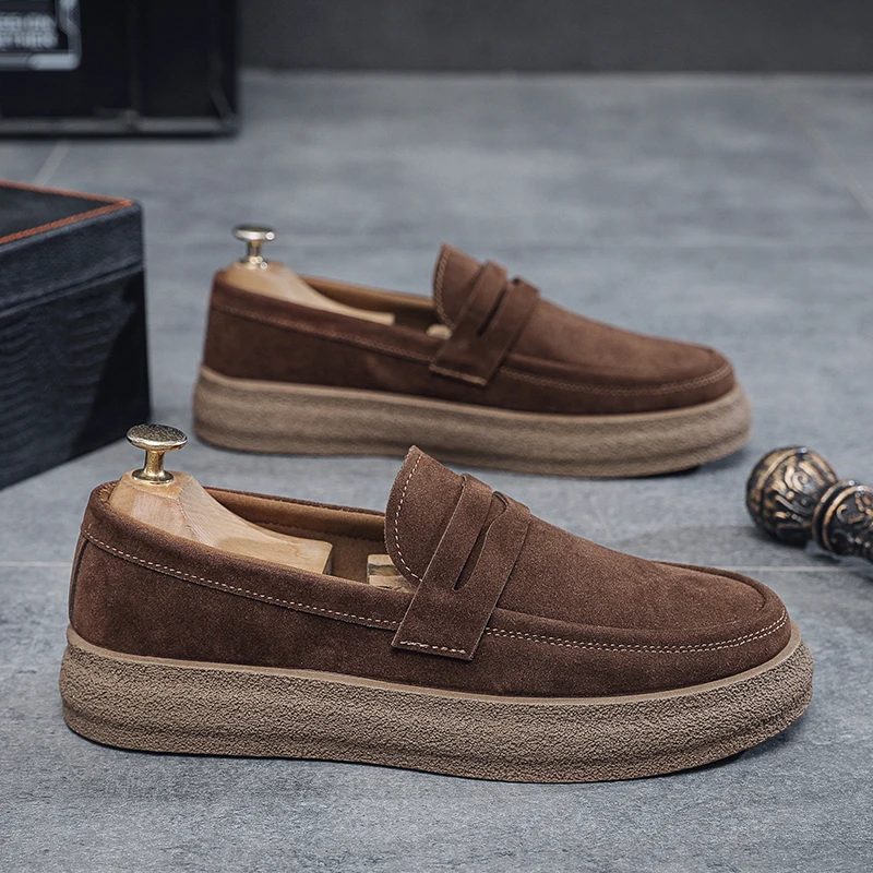 Suede Loafers Men - 남성 스웨이드 스타일 슬립온 로퍼 플랫폼