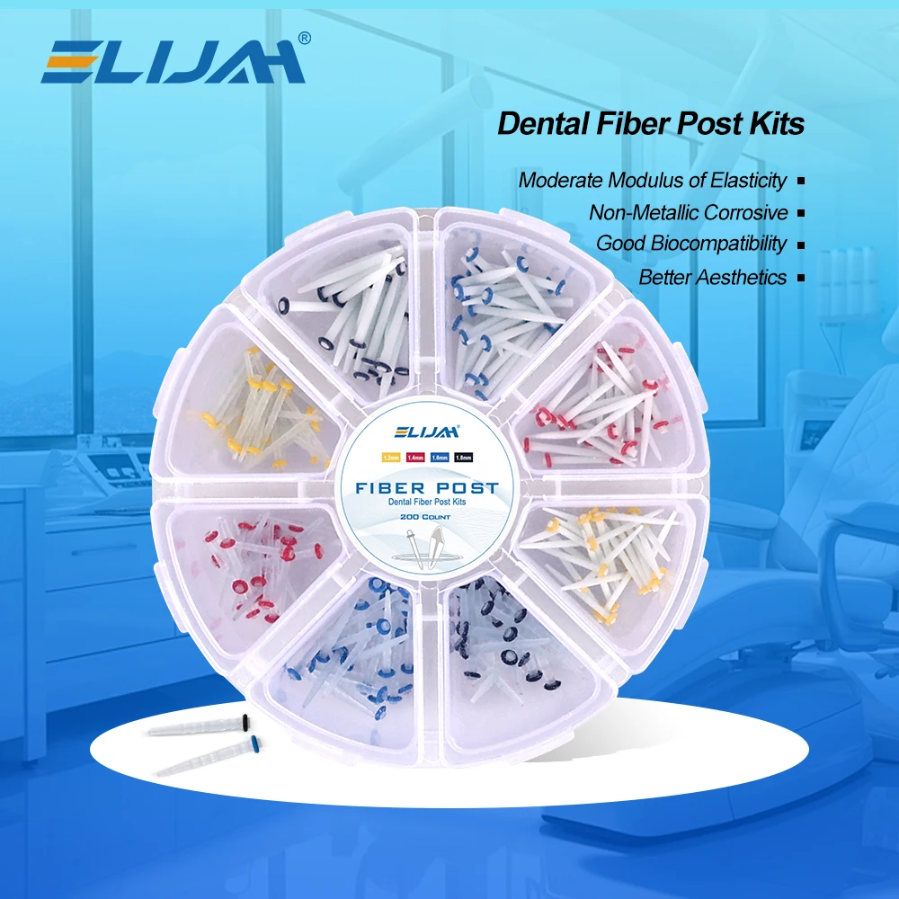 

ELIJAH 200Pcs/Box Dental Fiber Post Drills Screw Straight Post Quartz Glass Thread Pile Kit Root Canal Restorative Materials