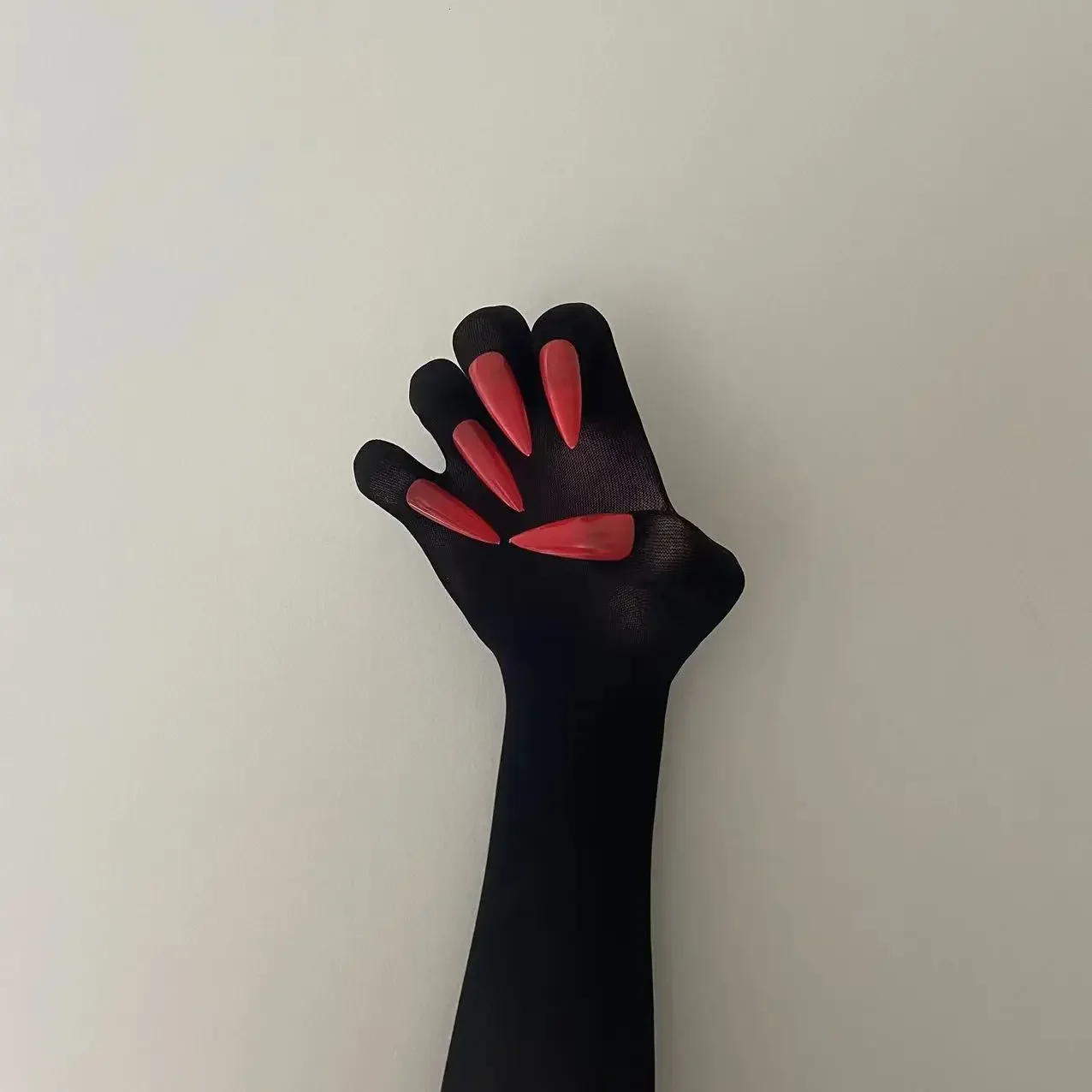 

Custom Made Kigurumi Five Finger Velvet Ultra-thin Zentai Glove Fetish Crossdress Men's Sheer Cosplay Black Long Nails Gloves