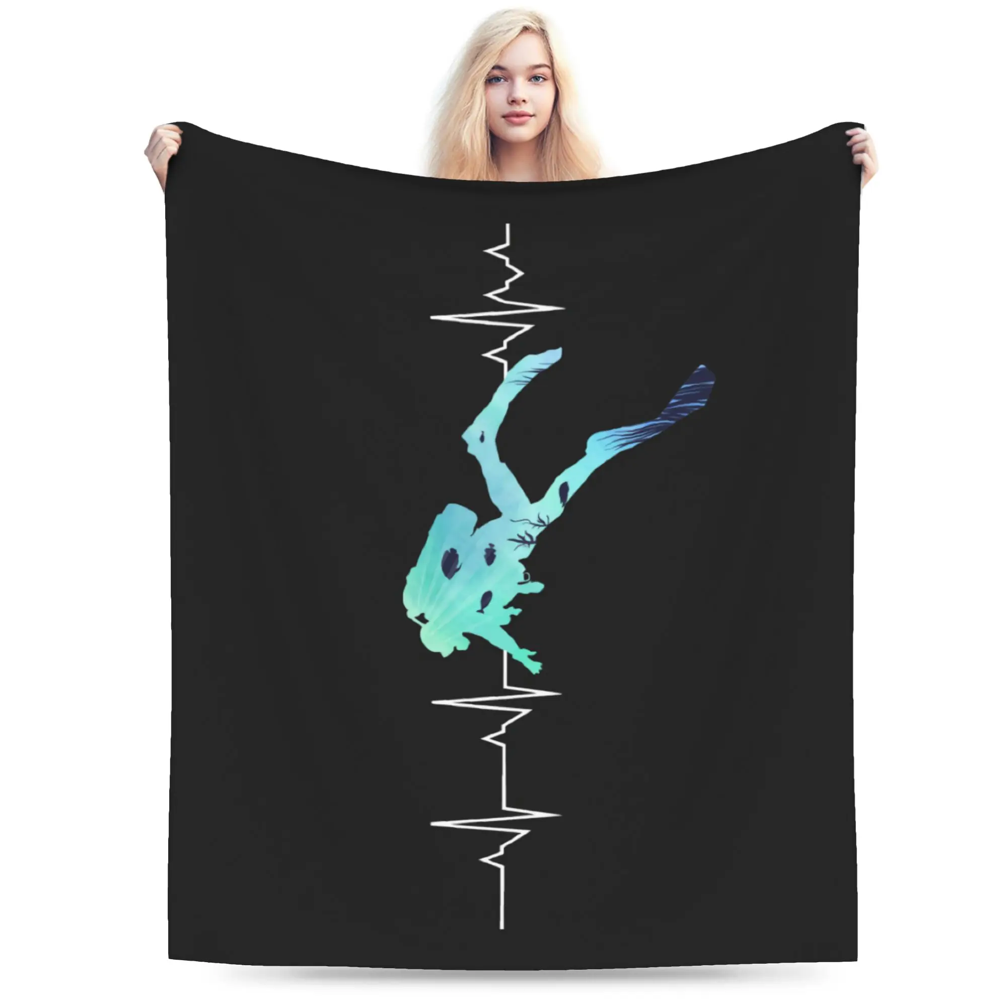 Custom Scuba Diving Heartbeat Blanket Soft Fleece Autumn Warm Flannel Dive Diver Throw Blankets for Sofa Car Bedding Bedspread