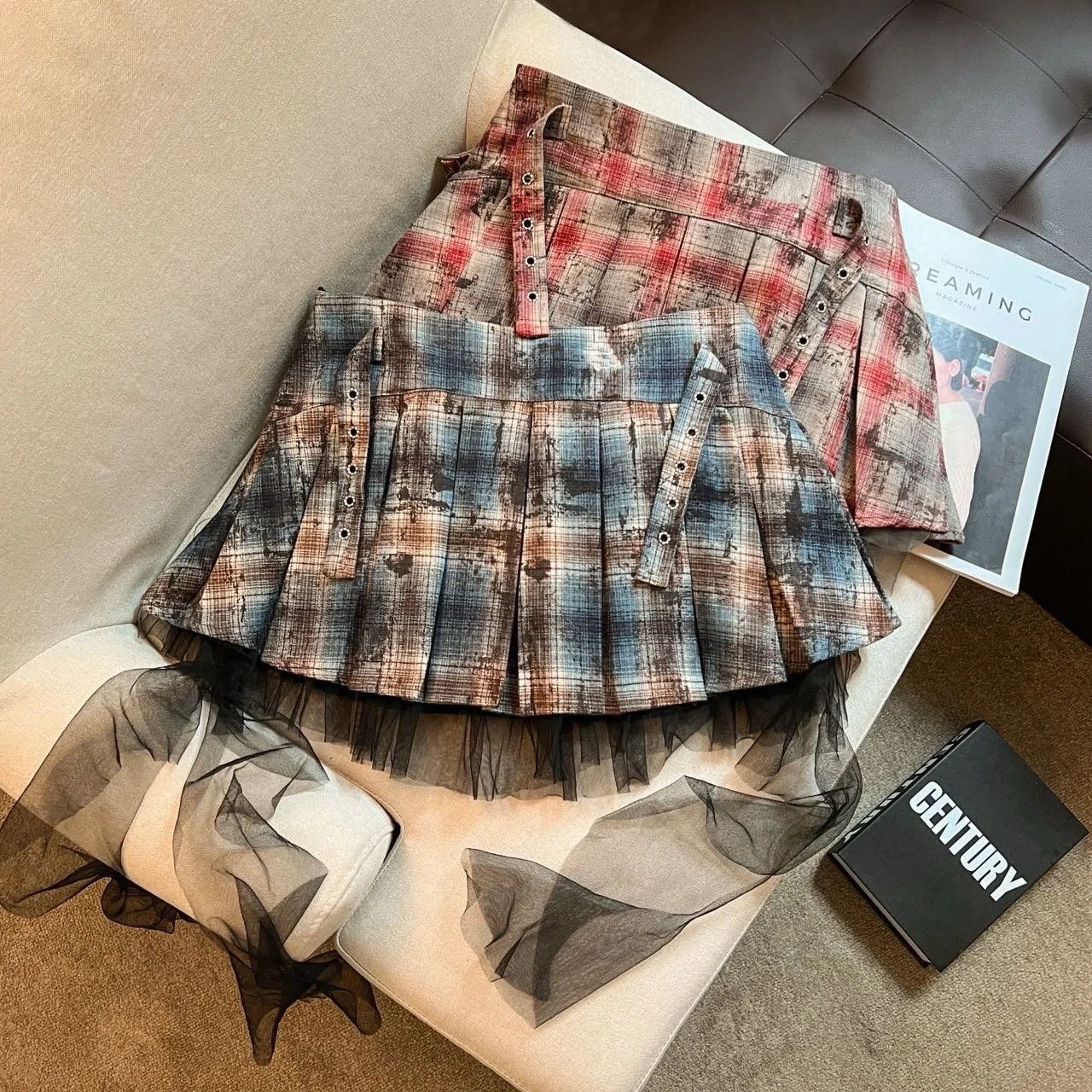 Feminino retro picante menina vintage xadrez renda borda borla saia plissada saia curta feminina verão a linha magro ajuste saia y2k