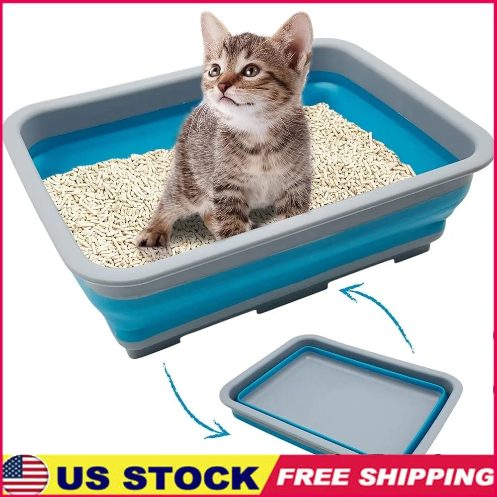 

Foldable Cat Litter Box Waterproof Kitten Toilet Indoor Low Entrance Semi-Enclosed Space Saving Potty Pan Easy Clean