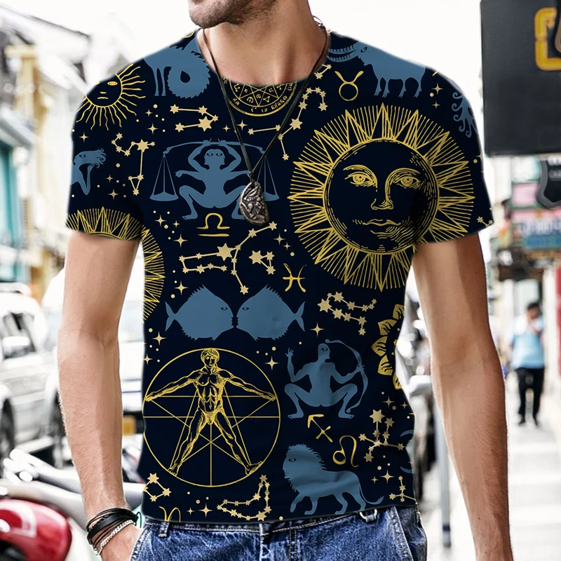 Men's T-shirts Retro Constellation Style Oversized T-shirt Short Sleeve Male 3D Print Fashion Casual Tee Harajuku Breathable