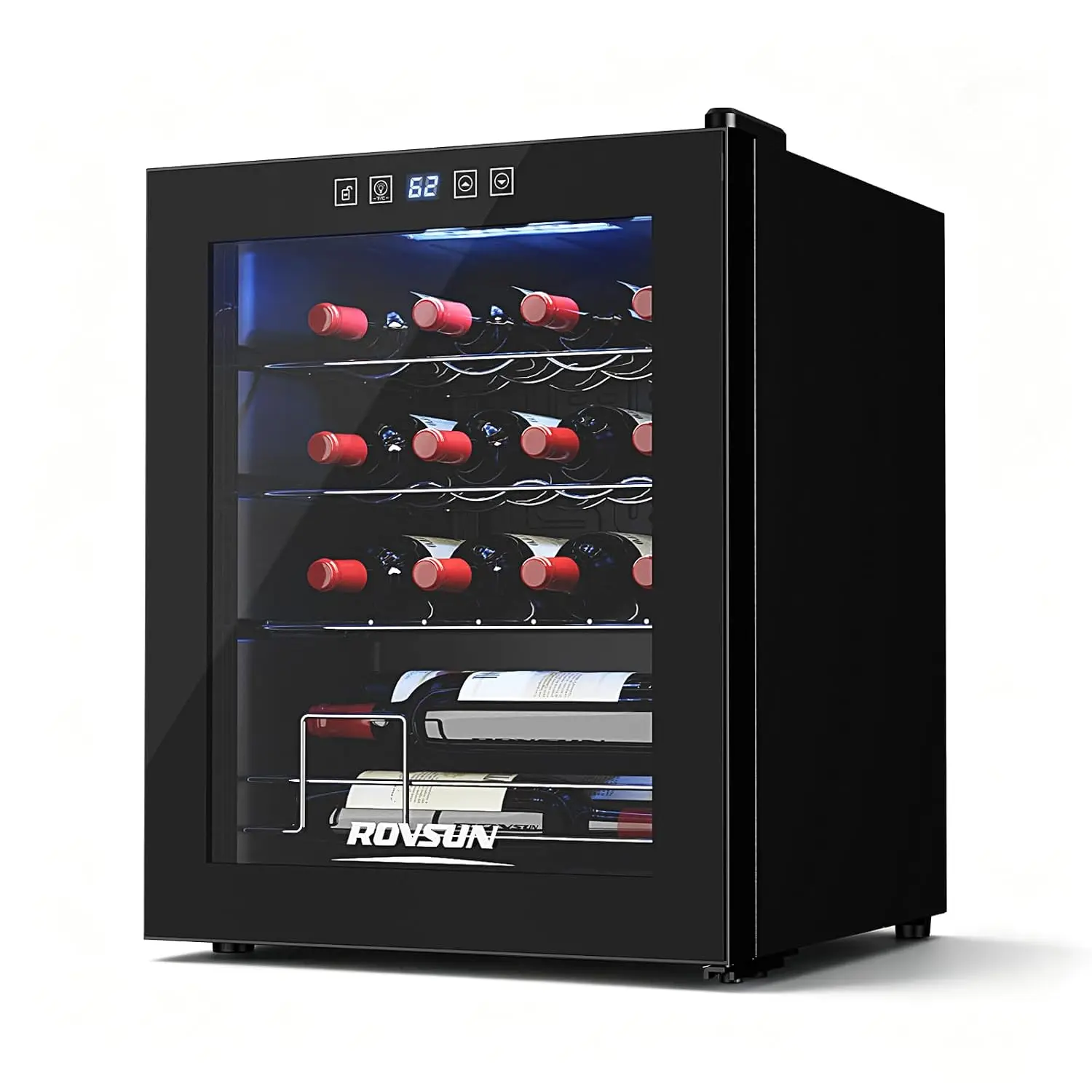 16 Bottles Wine Fridge with Compressor, Freestanding Cooler with Touch Panel & Glass Door Cellar for Red White Champagne 41-64°F