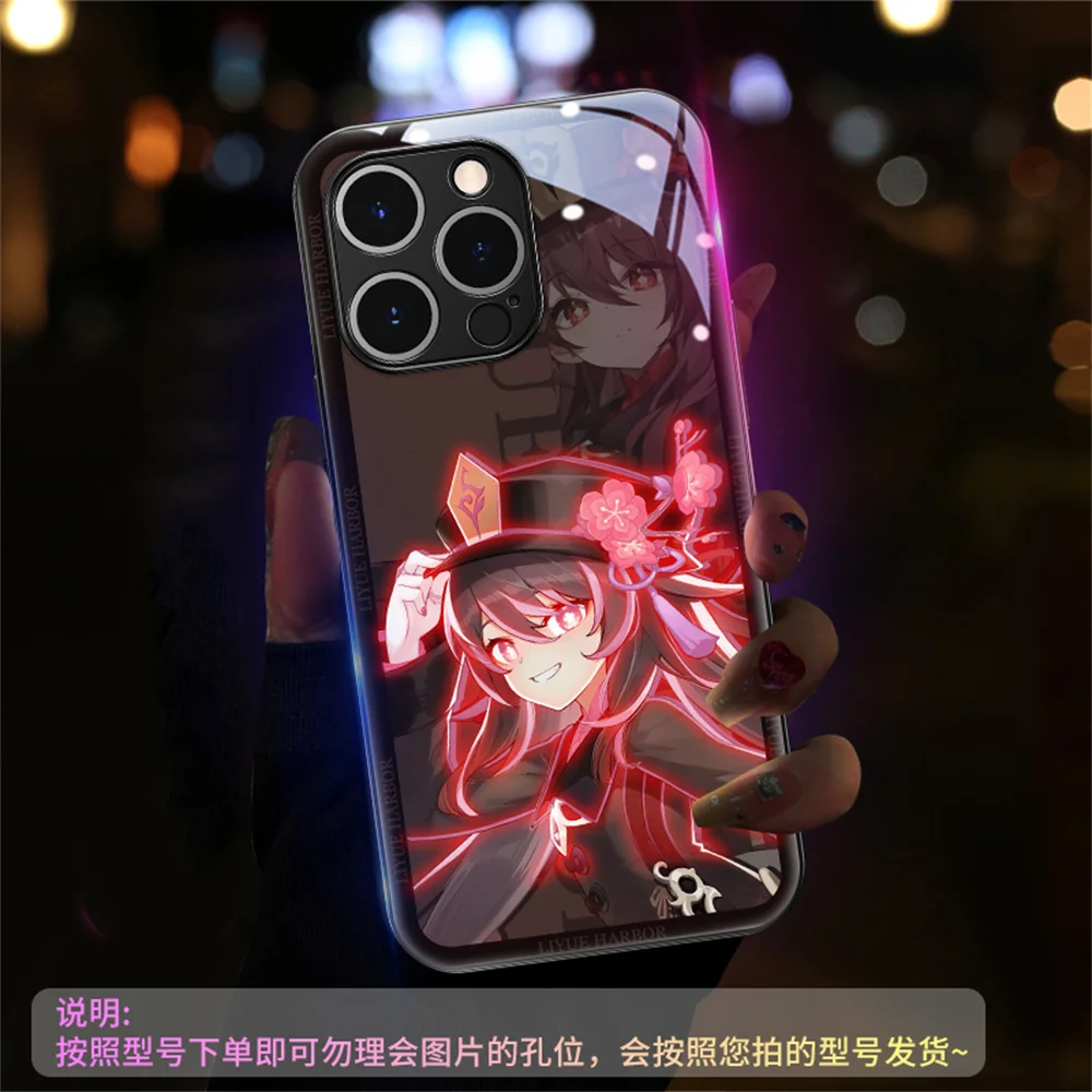 

Hutao Of Genshin Impact LED Light Up Phone Case Glowing Back Cover For iPhone 16 15 14 13 12 11 Pro Max XR XS Plus