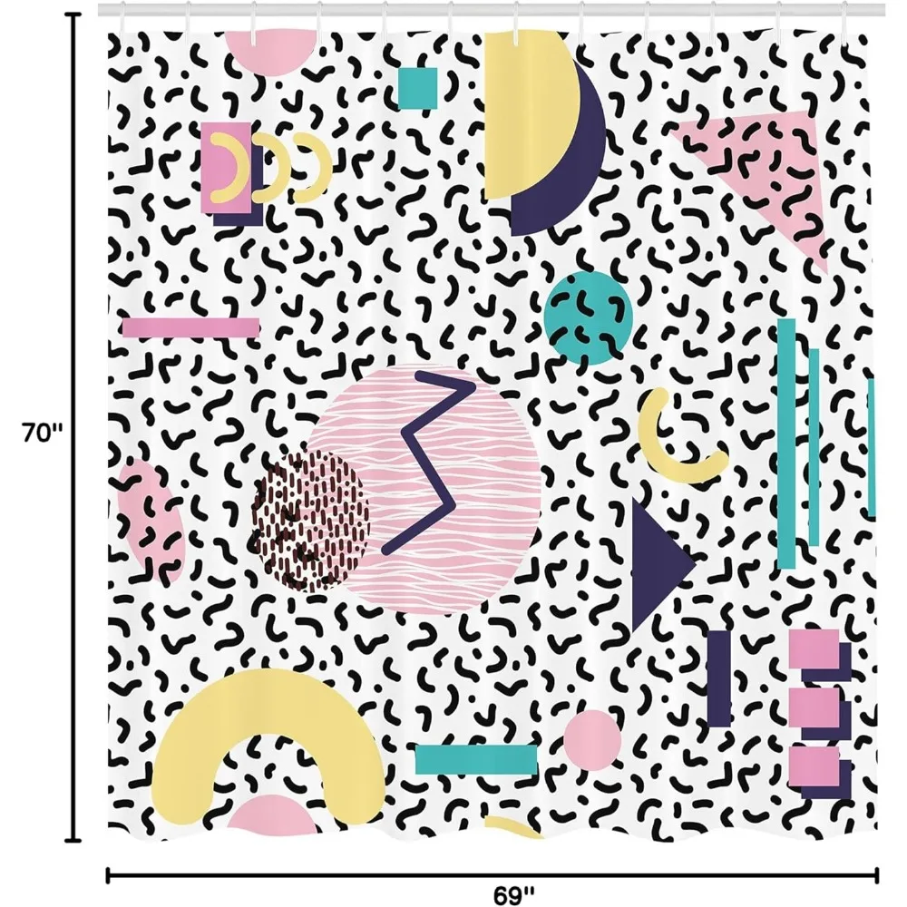 ستارة حمام هندسية مستوحاة من الرجعية: ديكور حمام من القماش بنمط نصف قمر ومثلث