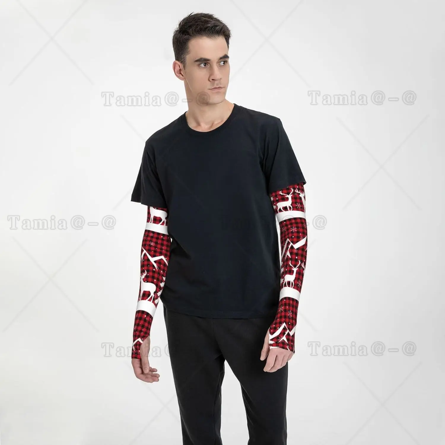 คริสต์มาสบัฟฟาโลลายสก๊อตพิมพ์แขนแขน Cooling UV Sun Protection กีฬาการบีบอัดสําหรับผู้ชายผู้หญิงกอล์ฟบาสเกตบอลแขนแขน