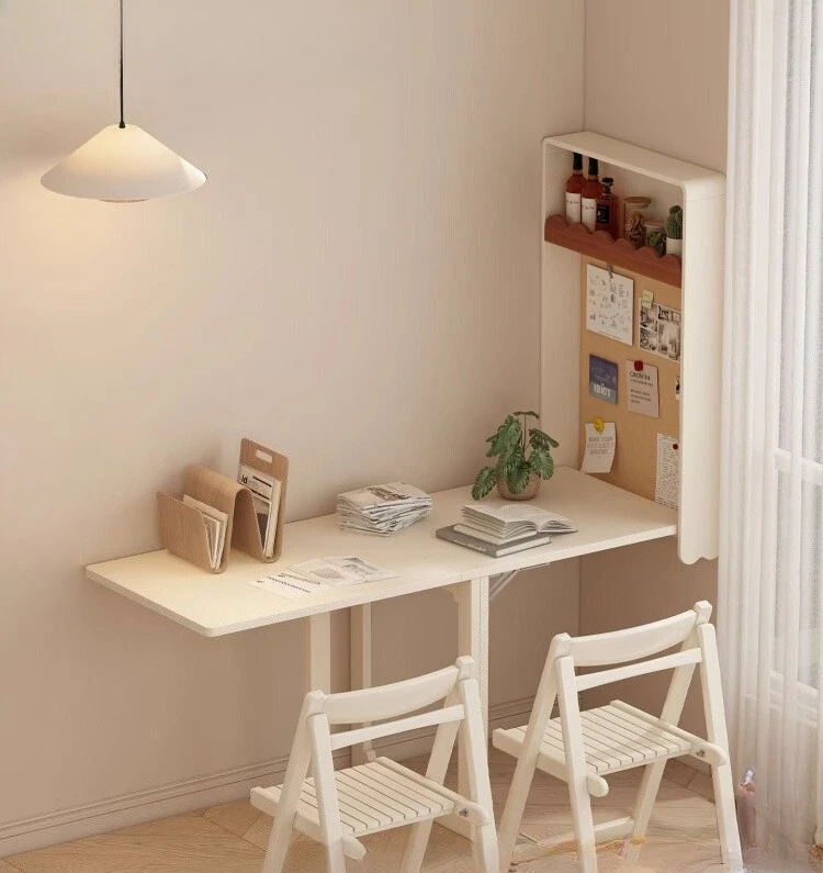 Modern Fold-Down Wall Table Hidden Storage Adjustable Multi-Functional Wooden Desk for Dining, Home Office