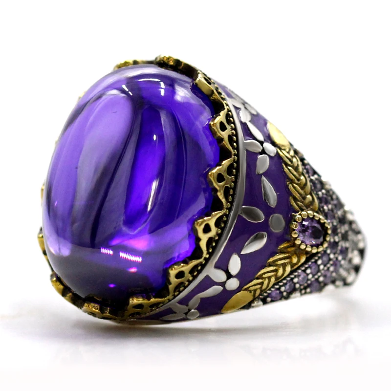 خاتم فضي للرجال والنساء ، 925 فضي ، سلع فاخرة ، مجوهرات ، زيركون أرجواني ، مجوهرات أنيقة #1