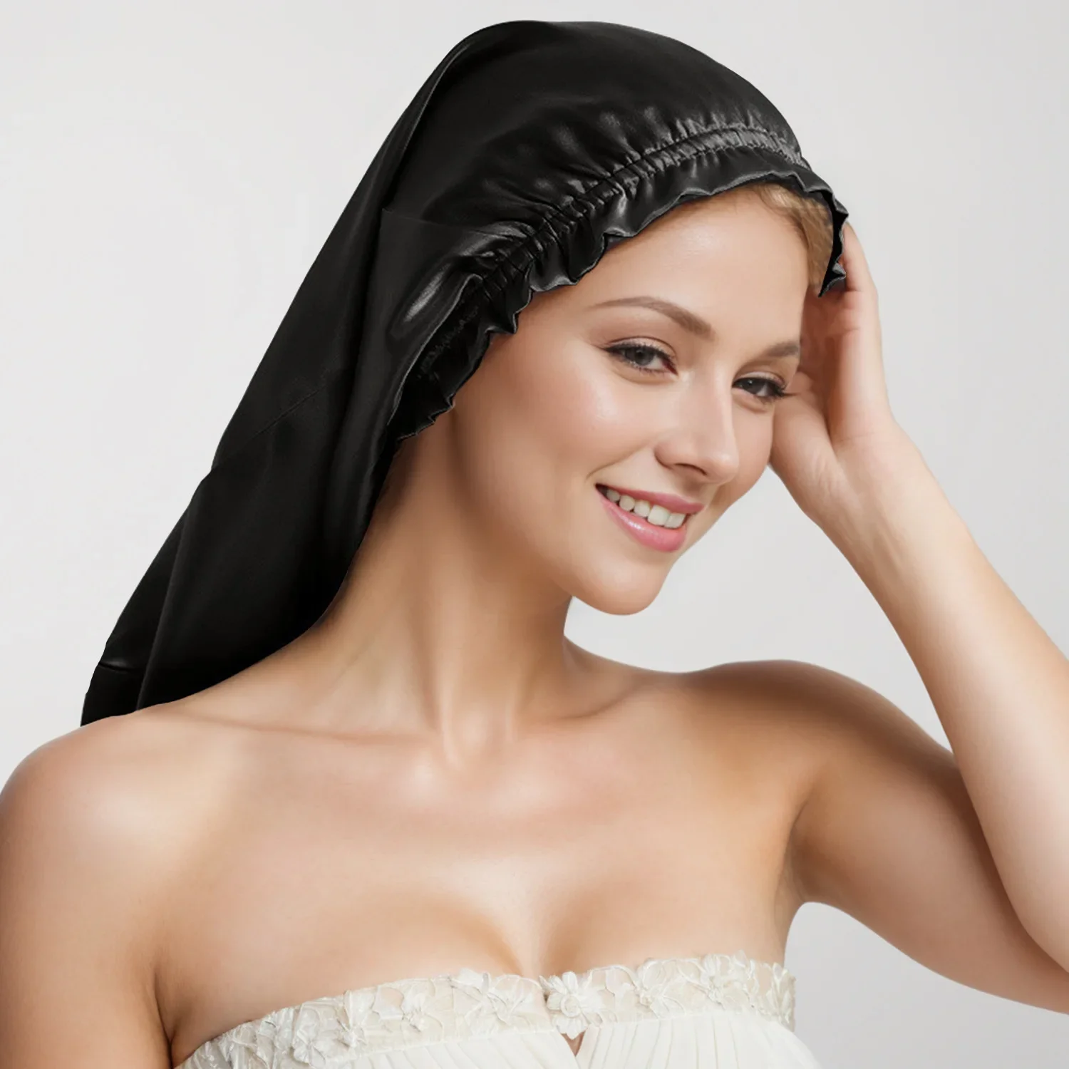 

New Solid Color Long Satin Sleep Cap Women Long Hair Care Bonnet Turban Nightcap Sleeping Night Headwear Elastic Headscarf Hats