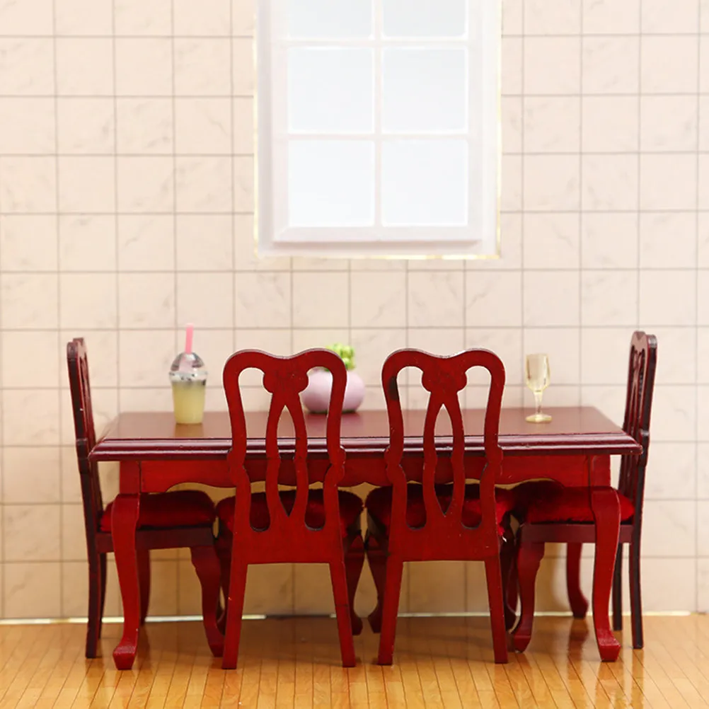 Mini Retro Dining Table Wooden Table Ornament for Mini House Adornment Wear Resistant Decorative Home Scene Accessory