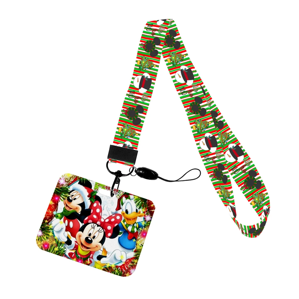 Disney Natal Mickey Mouse seri hijau pemegang lencana kartun lucu kartu Id pemegang kartu Bus Lanyard untuk Aksesori hadiah Natal