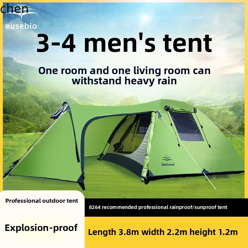 A3-3  tent outdoor 3-4 people, one room, one hall, tunnel tent, double layer rainproof, sunshade, sunscreen, field camping,