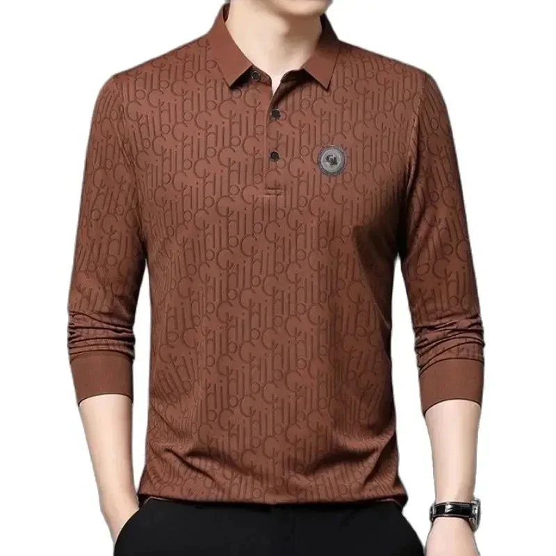 Spring and Autumn Men\'s High Quality Long Sleeve Letter Polo Shirt New Luxury Fashion Business Leisure Multi Functional Top