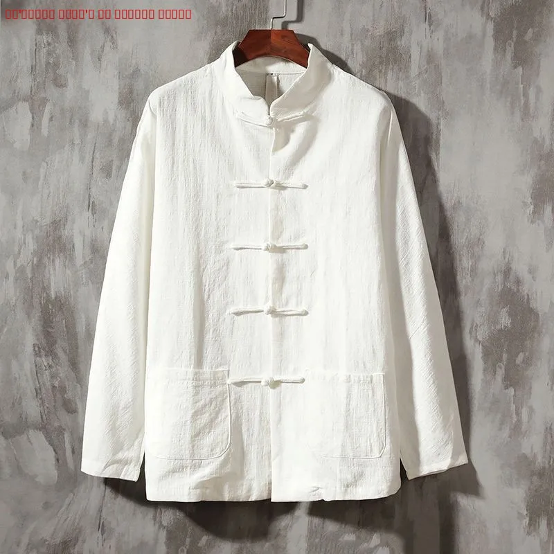 

Chinese Sle Long Sve Cotton Linen irt Men's Faion Retro Trend Spring Autumn New Middle China Stand Collar irt