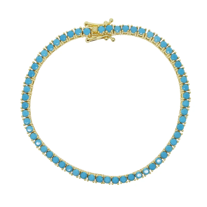 High Quality Simple 3mm Blue Stone Paved Tennis Chain Charm Turquoises Bracelets Bangle Fashion Jewelry for Women Girl