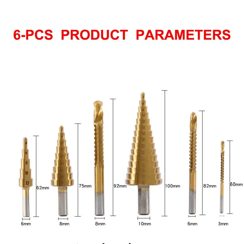 Imagem -03 - Brocas Escalonadas Banhadas a Titânio Brocas Serrilhadas Brocas para Trabalhar Madeira Alargamento Ferramentas de Conjunto de Tração de Ranhuras.
