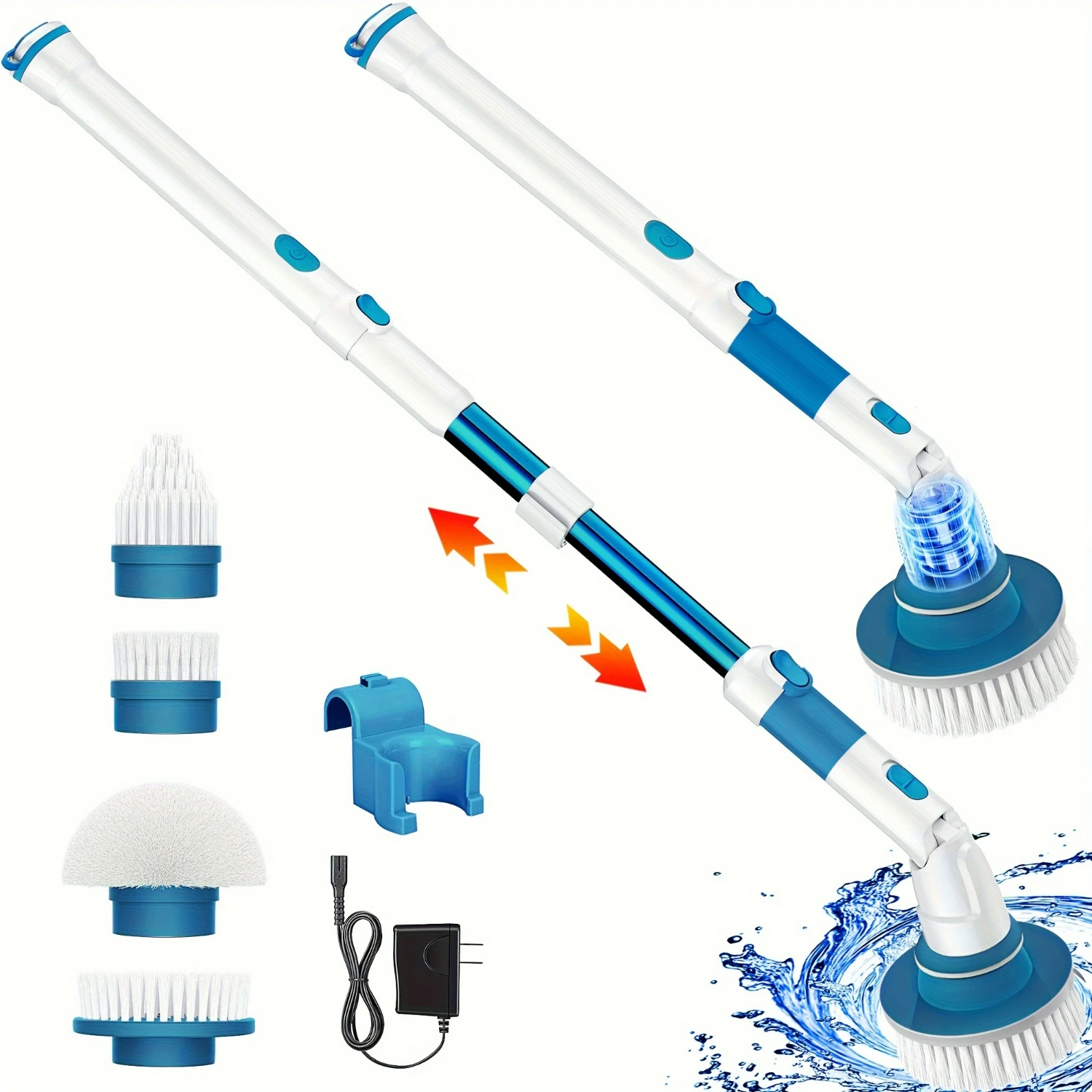 

Powerful Adjustable Long Handle Spin Scrubber Set with 4 Replaceable Brush Head for Deep Cleaning - Ideal for Shower, Bathroom,