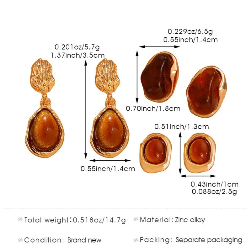 خمر القهوة اللون Waterdrop الراتنج وأقراط للنساء الفتيات الكورية المعادن غير النظامية هندسية القرط مجوهرات 2026 العصرية #6