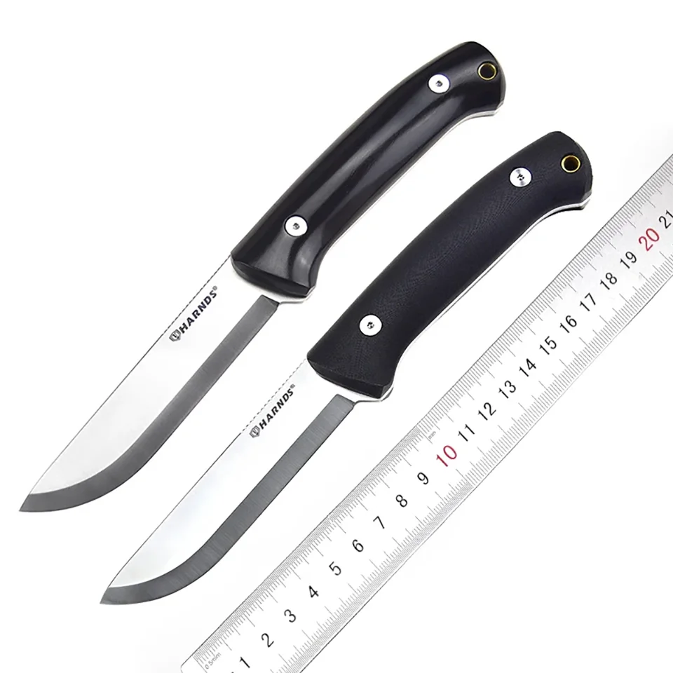 

HARNDS HK4018 Forester Bushcraft Full Tang Fixed Blade Knife 14C28N Steel G10 Ebony Handle Outdoor Camping kydex Leather
