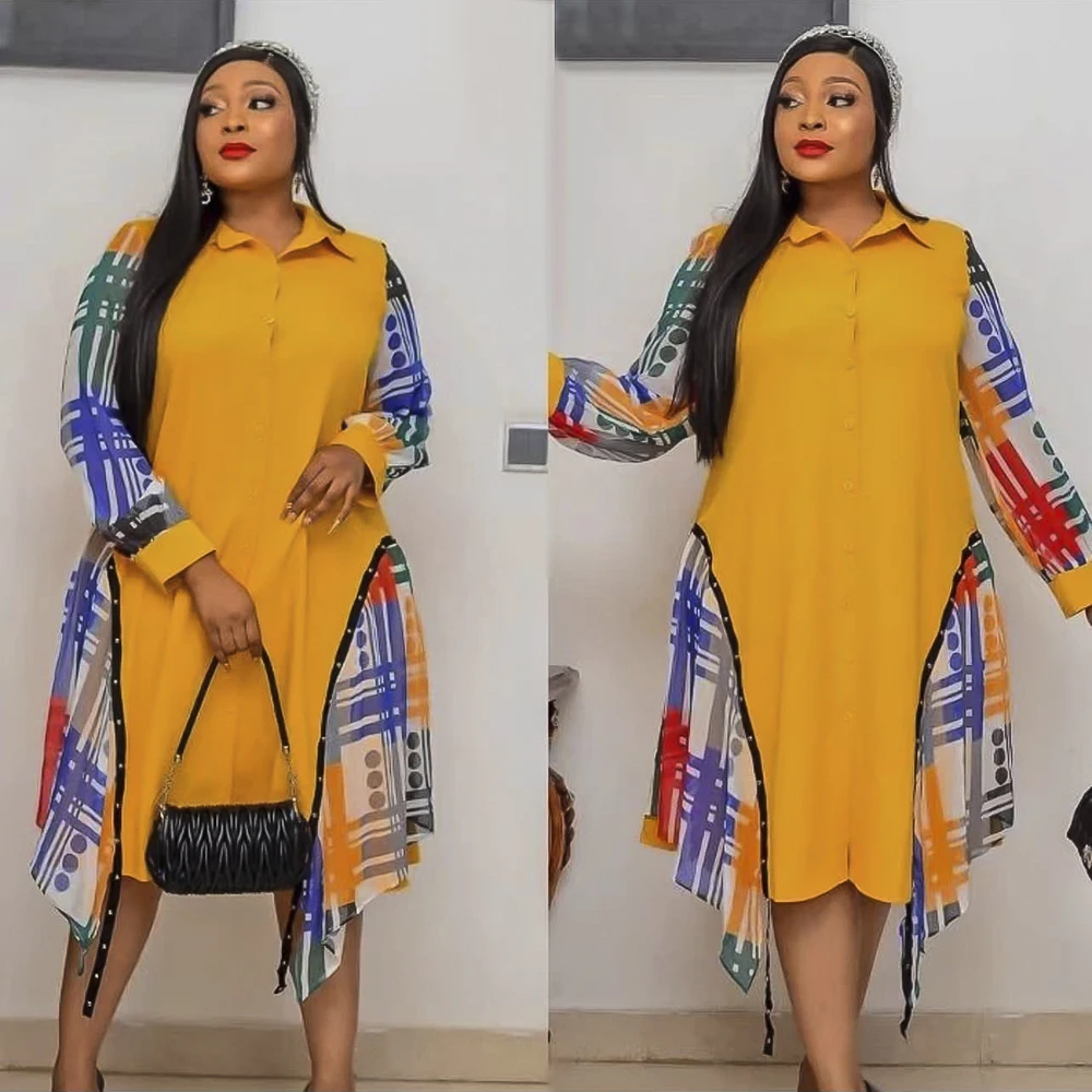 MD African Dashiki Print Shirt Dresses Turkey Women Wears 2023 Summer Long Sleeve Maxi Robe Office Lady Overalls Africa Clothing