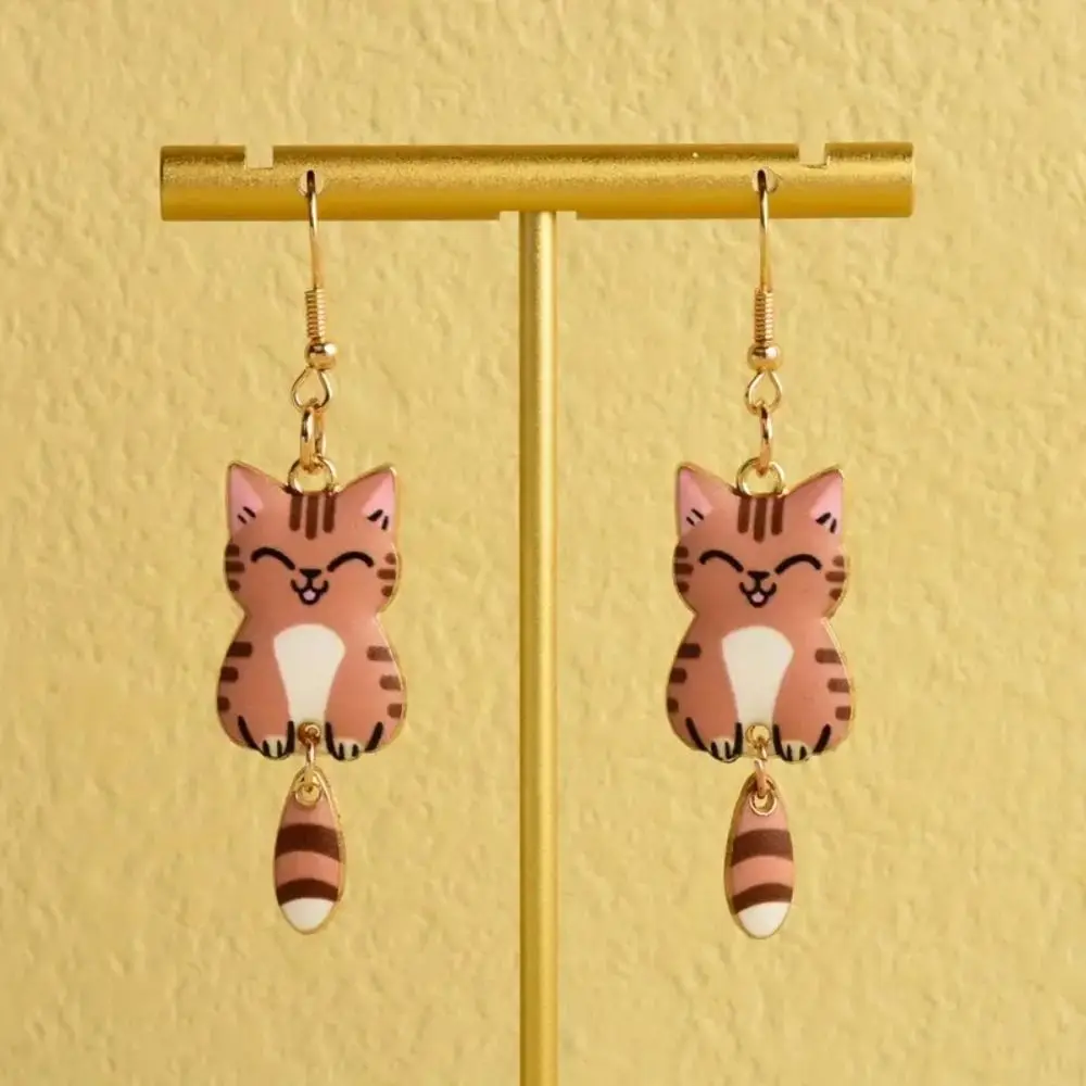 1 pairs Lovely Cat Design Cartoon Earrings Alloy Material Two-piece Removable Alloy Suitable Enamel Earrings Girls