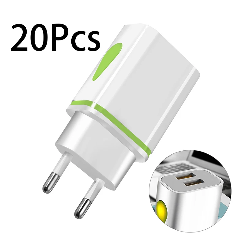 

20Pcs USB Wall Charger Dual Port 5V 1A Adapter Output Travel Plug Power Adapter Universal USB for Phone Tablet EU Plug