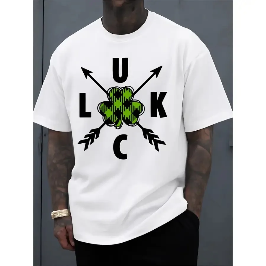 St. Patrick's Luck Arrow Tee Men's T Shirt White Graphic Graphic Tees Weekend Casual Wear Casual Attire, Perfect for the Office