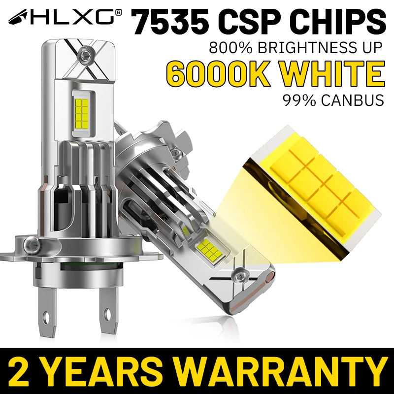 

HLXG H4 H7 LED Headlight Canbus Plug&Play 1:1 Size Mini Diode High Low Dual Beam 7535 CSP Chip Turbo Auto Headlamp 6000K 12V 2Pc