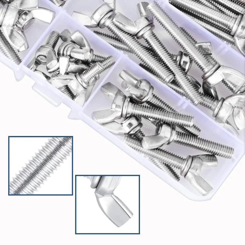 

62pcs Butterfly Wing Bolts M4 M5 M6 Hand Tighting Wing Head Thumb Screws 304 Stainless Steel Claw Hand Tighten Wing Screws