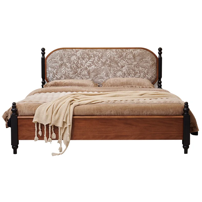 

Medieval style solid wood bed 1.5m 1.8m double bed French retro master bedroom fabric soft bag high-end atmosphere