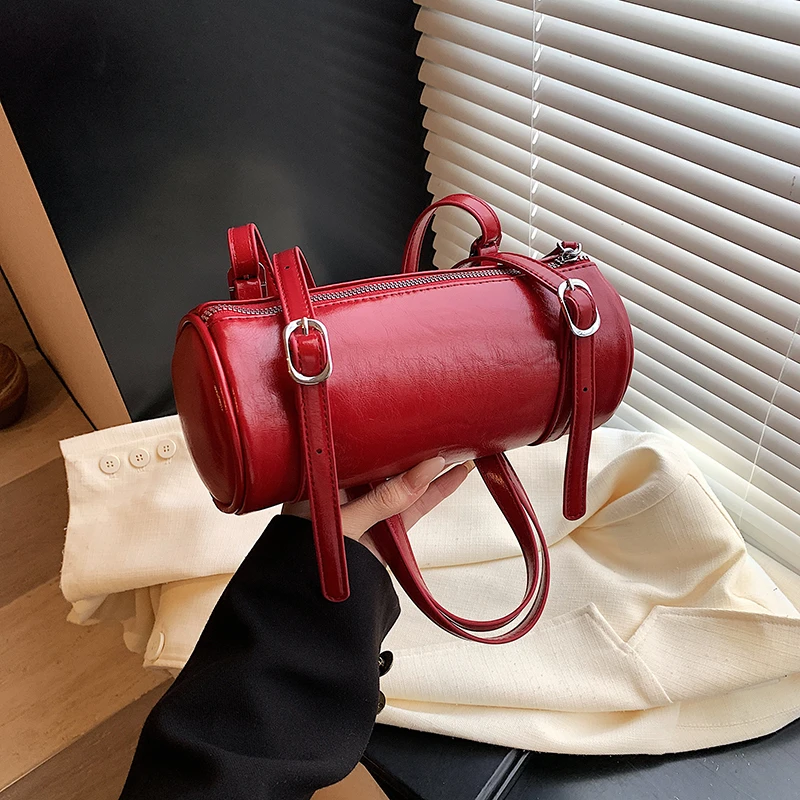 PU Zipper Spring and Autumn New Styles Boston Shoulder Bags 2025 Simple Solid Fashion Small Round Bun Crossbody Bags for Women